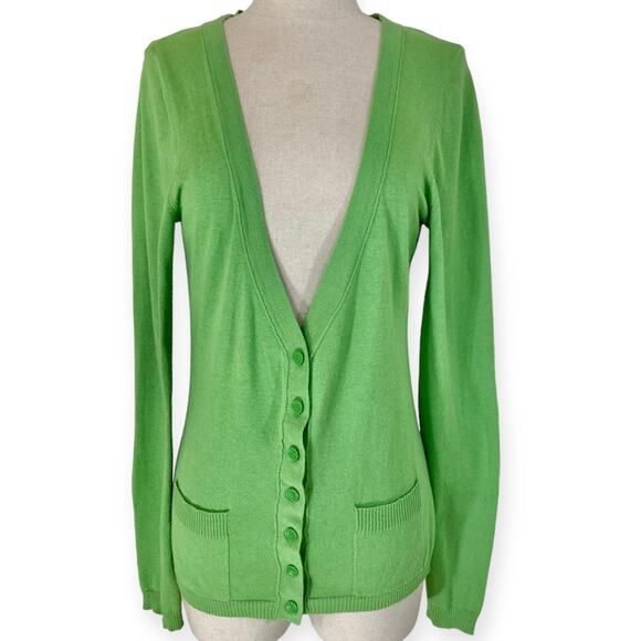 Anthropologie green button up cardigan ladies medium cotton Modal V-neck sweater - Picture 8 of 8